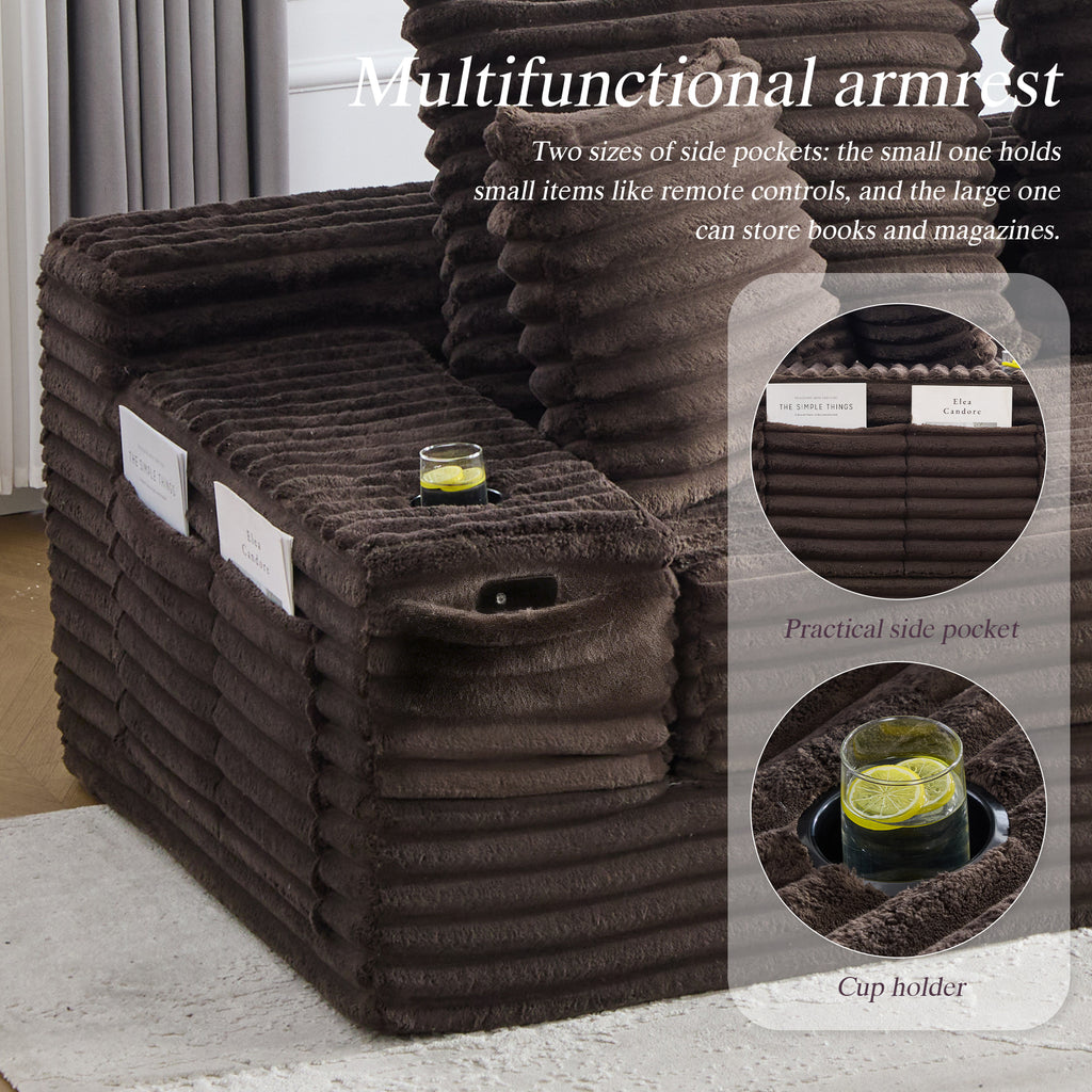 Coffee Corduroy Sofa Bed — detail 4