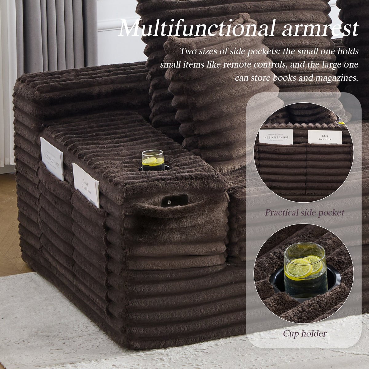 Coffee Corduroy Sofa Bed — detail 4