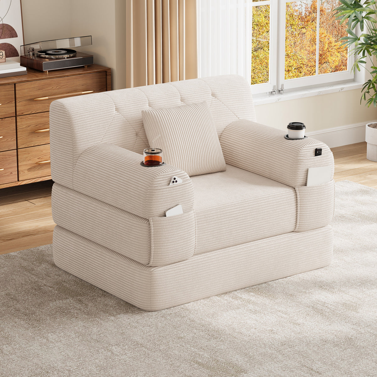 Beige Corduroy Sleeper Chair — detail 4