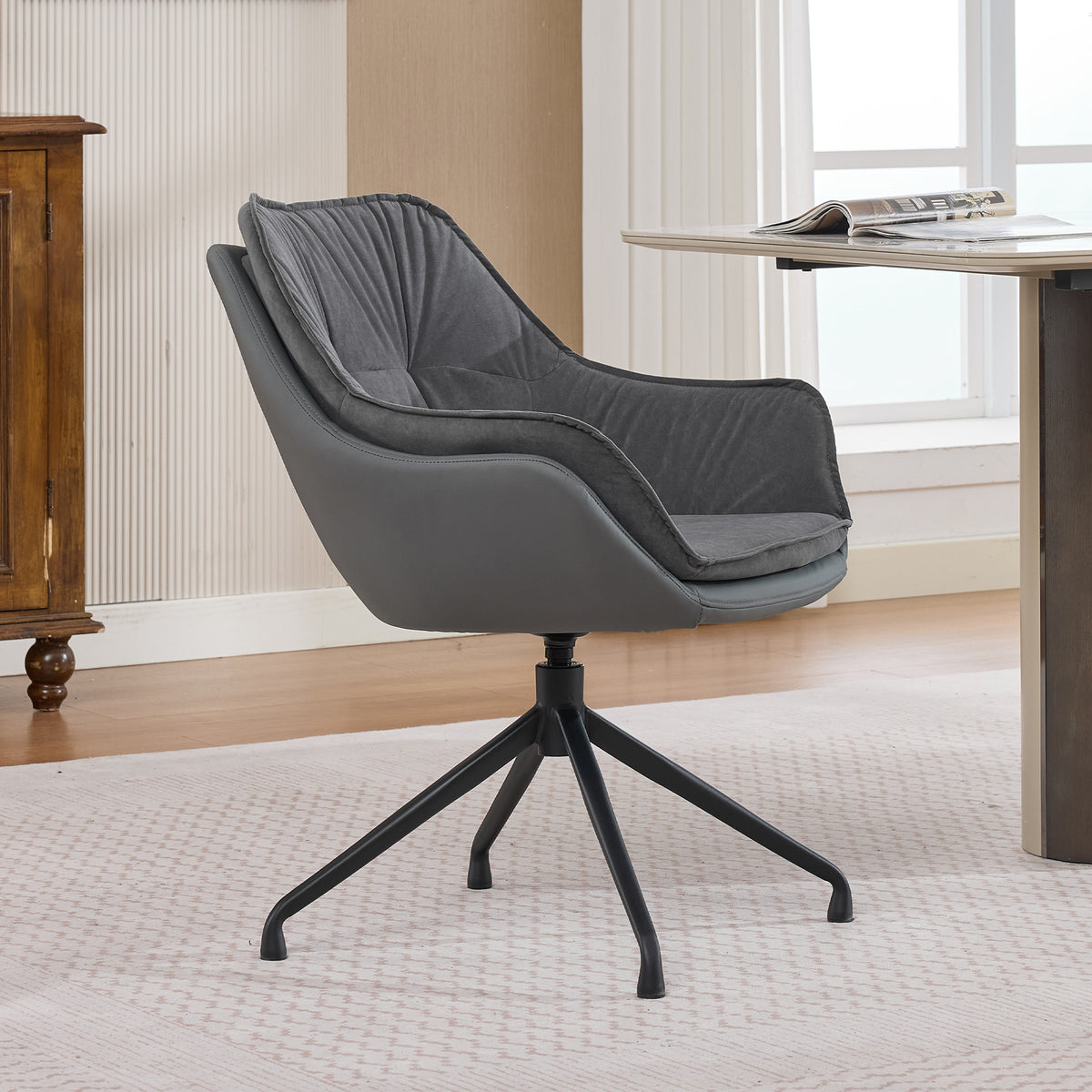 Grey Faux Leather Swivel Accent Chair with Auto-Return — detail 11