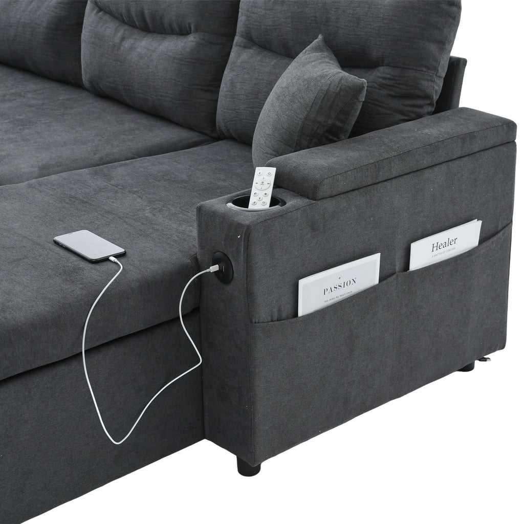 Dark Grey Oversized Chenille Chaise Lounge with Pillows — detail 26