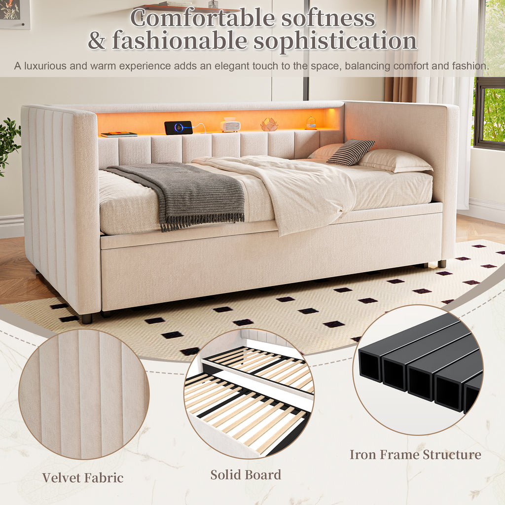 Beige Velvet Sofa Bed — detail 5