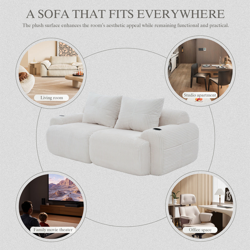 Beige Corduroy 2-Seater Modular Sofa — detail 8