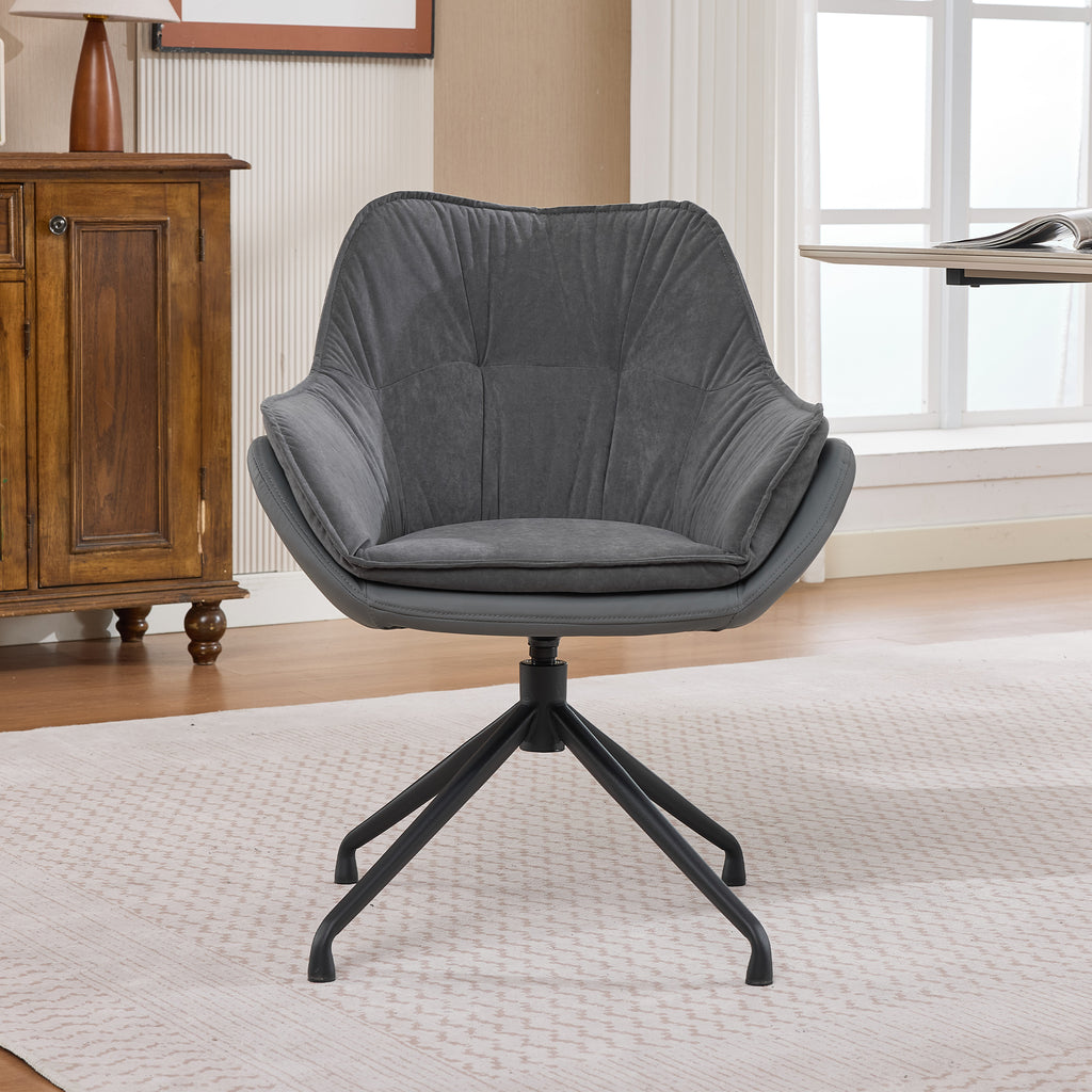 Grey Faux Leather Swivel Accent Chair with Auto-Return — detail 7