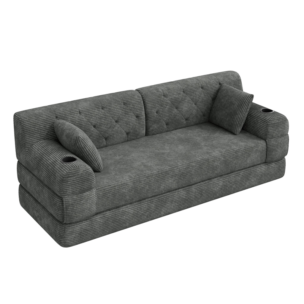 Dark Grey Corduroy 3-Seater Sofa Bed — detail 9