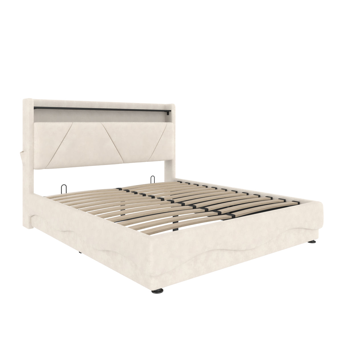 Beige Velvet Storage Bed Frame – 135 × 190 cm — detail 10