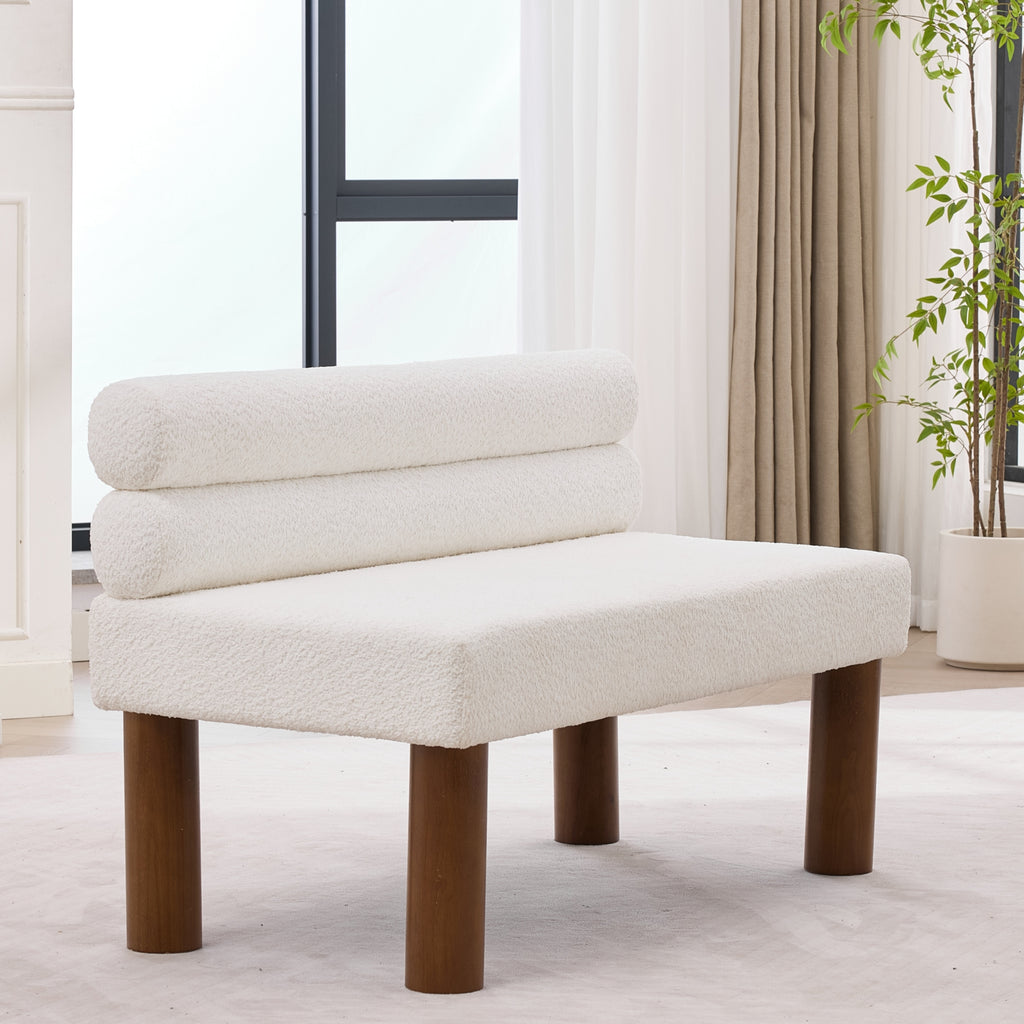 White Bouclé Upholstered Bench with Backrest — detail 15