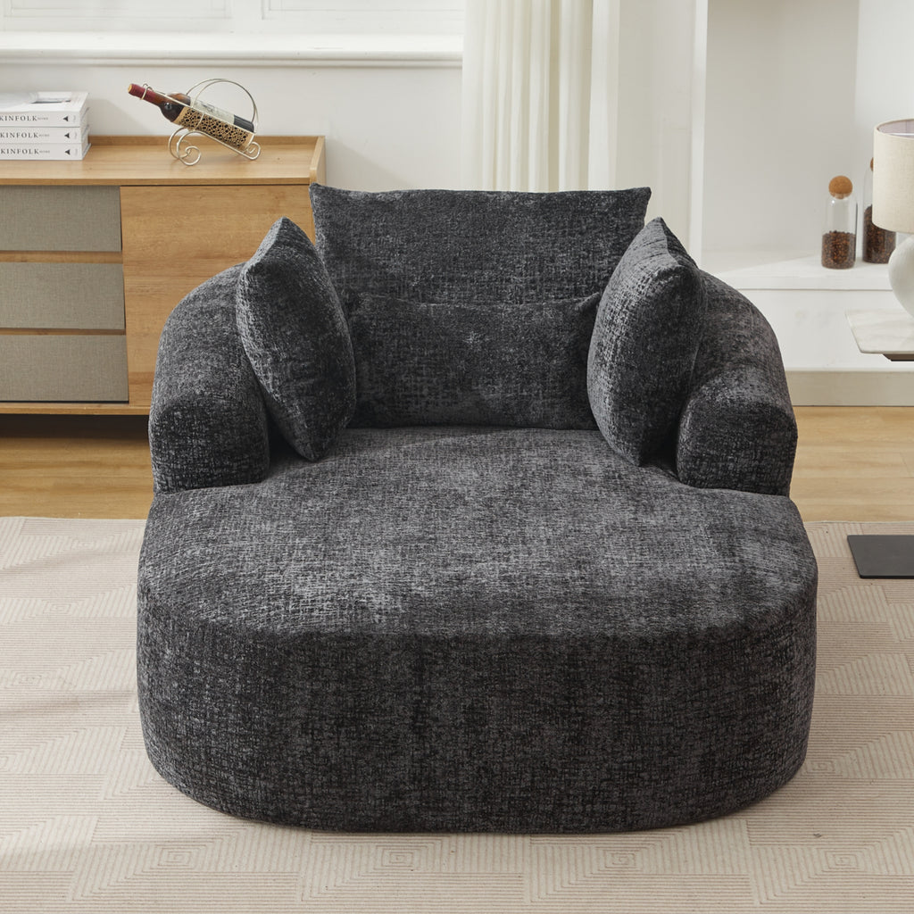 Black Oversized Chenille Chaise Lounge with Pillows — detail 2