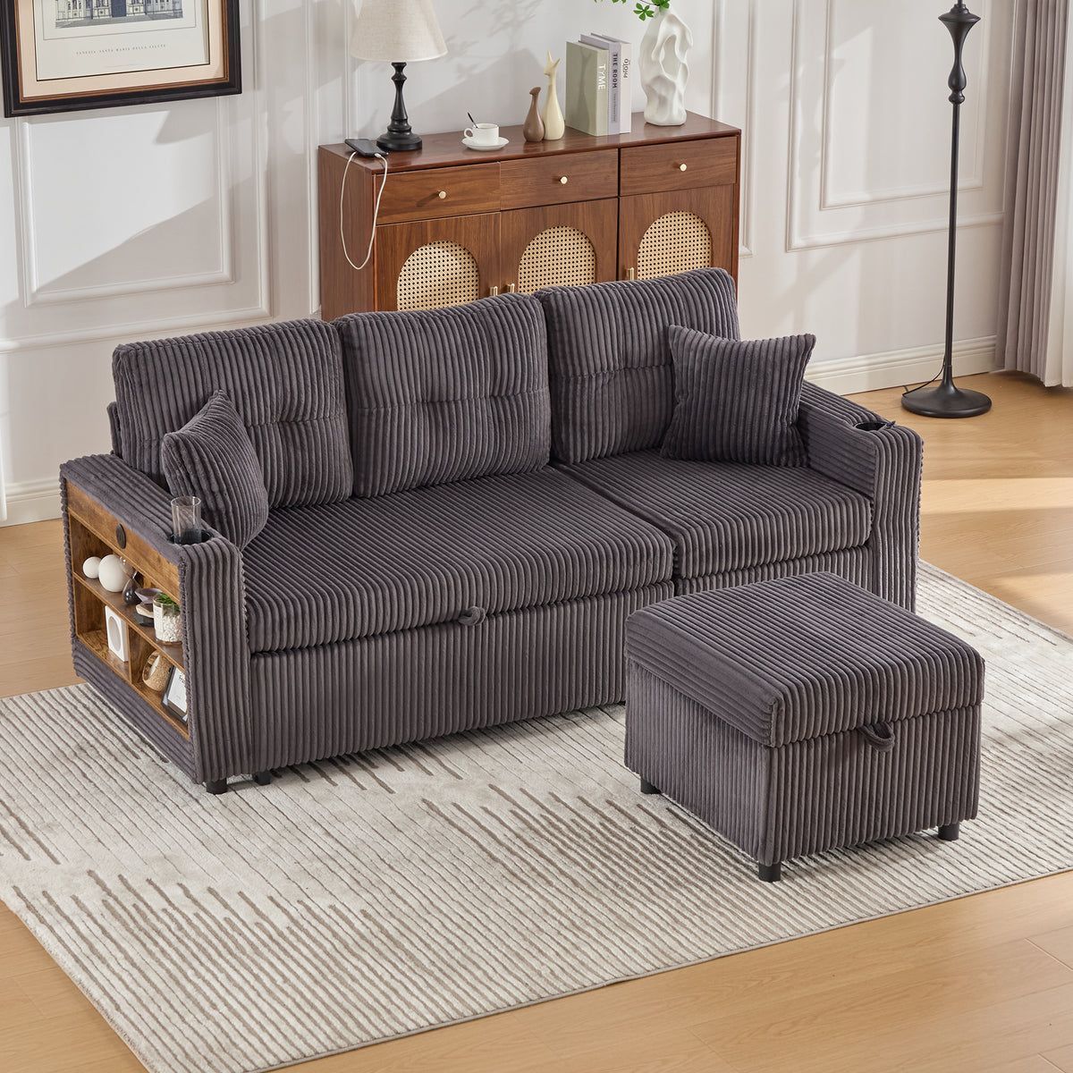 Dark Grey Corduroy Sofa Bed — detail 2