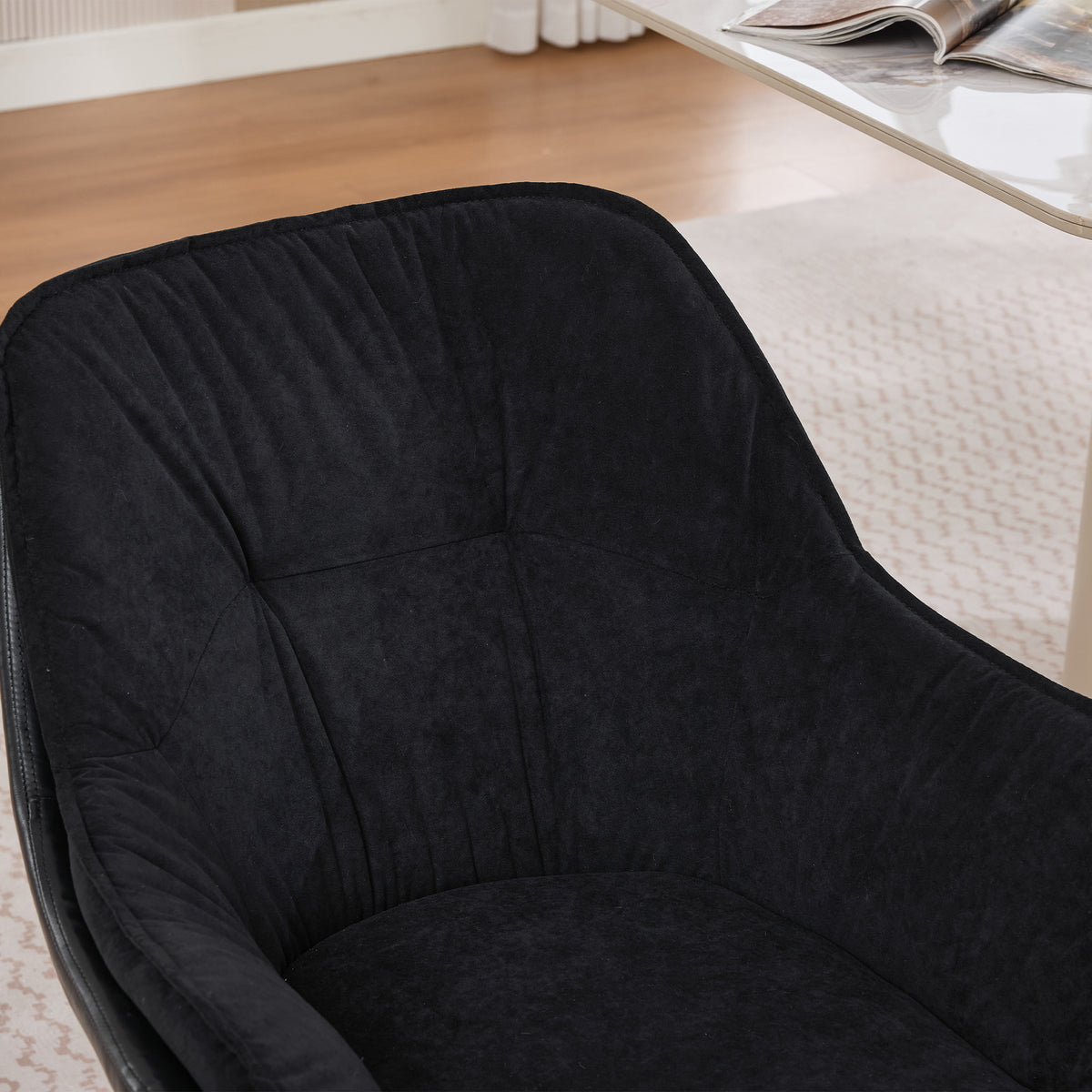 Black Faux Leather Swivel Accent Chair with Auto-Return — detail 11