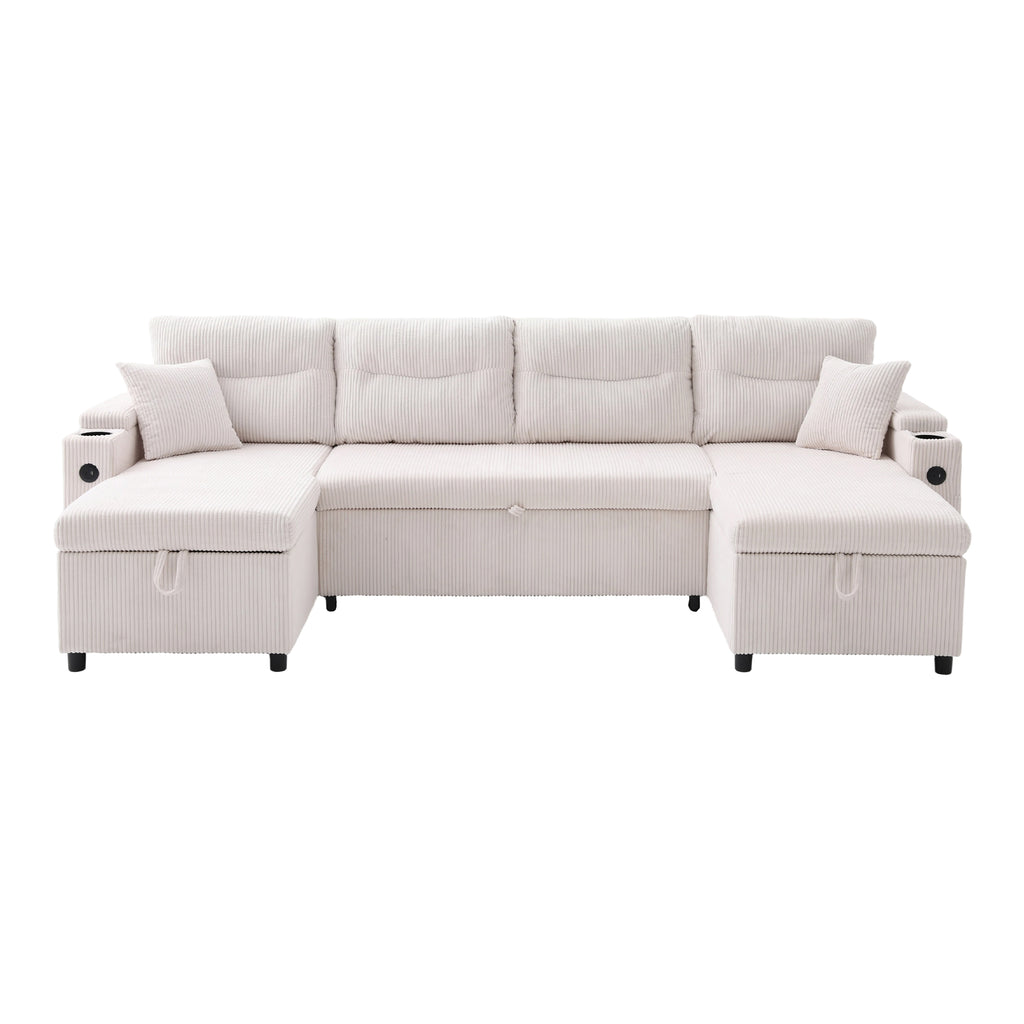 Beige Oversized Chenille Chaise Lounge with Pillows — detail 15