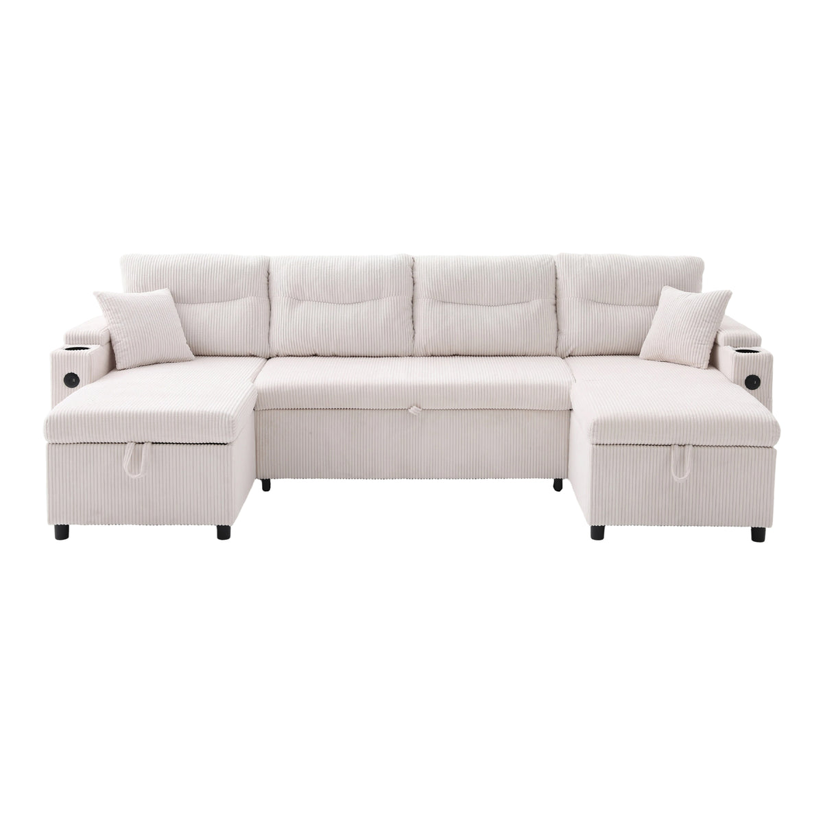 Beige Oversized Chenille Chaise Lounge with Pillows — detail 15