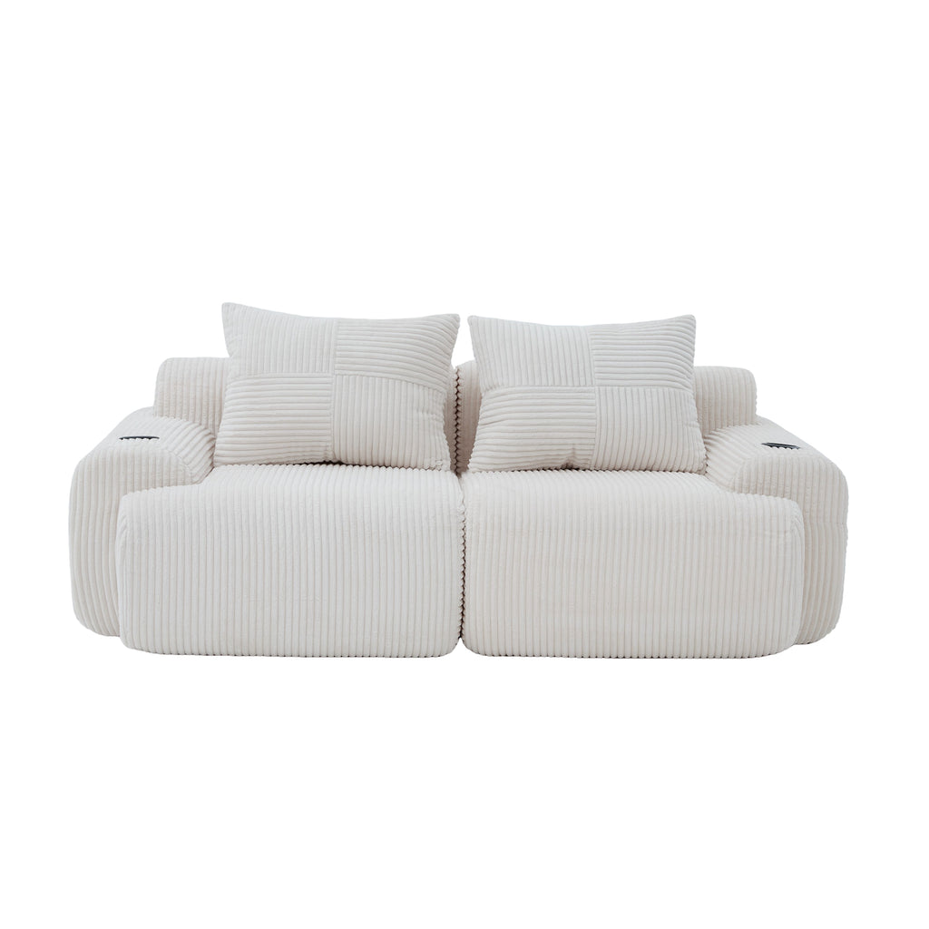 Beige Corduroy 2-Seater Modular Sofa — detail 15