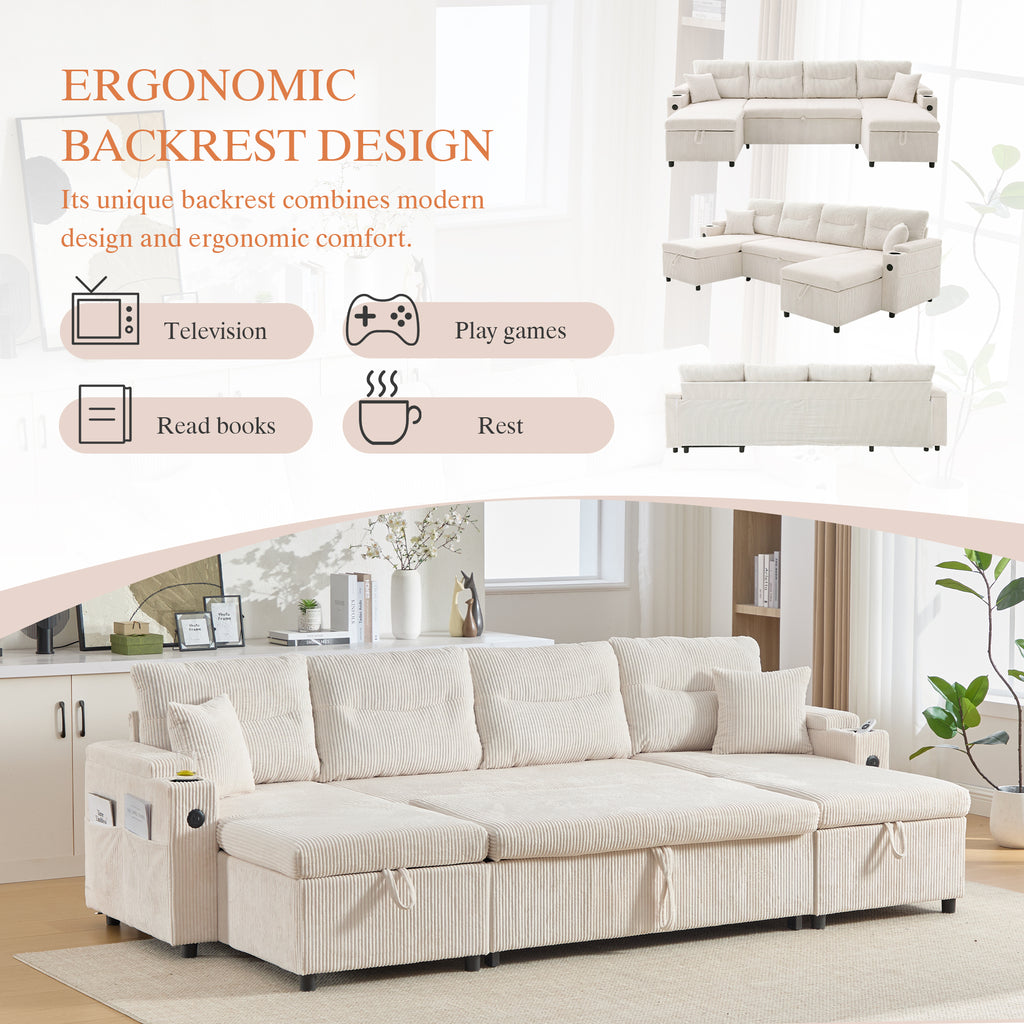 Beige Oversized Chenille Chaise Lounge with Pillows — detail 10