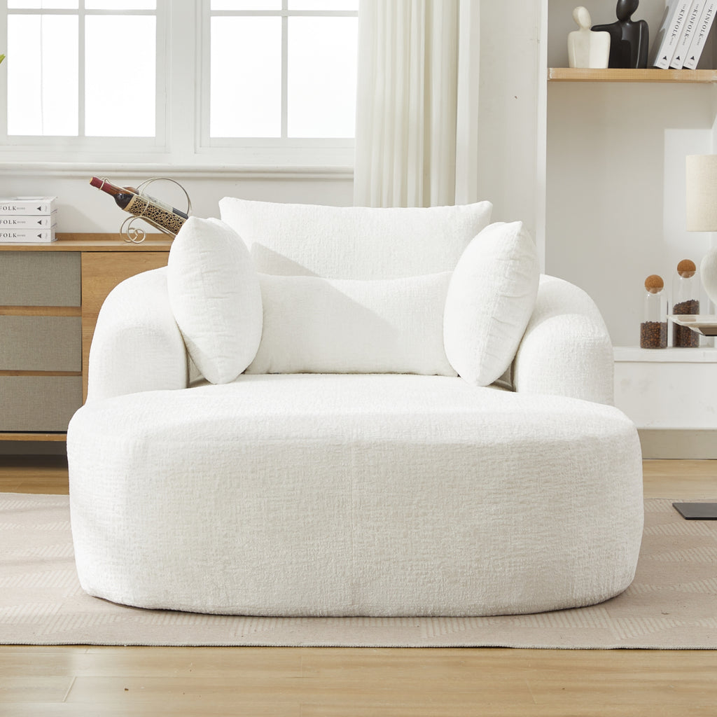 White Oversized Chenille Chaise Lounge with Pillows — product view