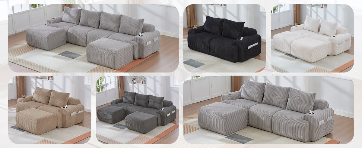 Light Grey Corduroy 2-Seater Modular Sofa — detail 22