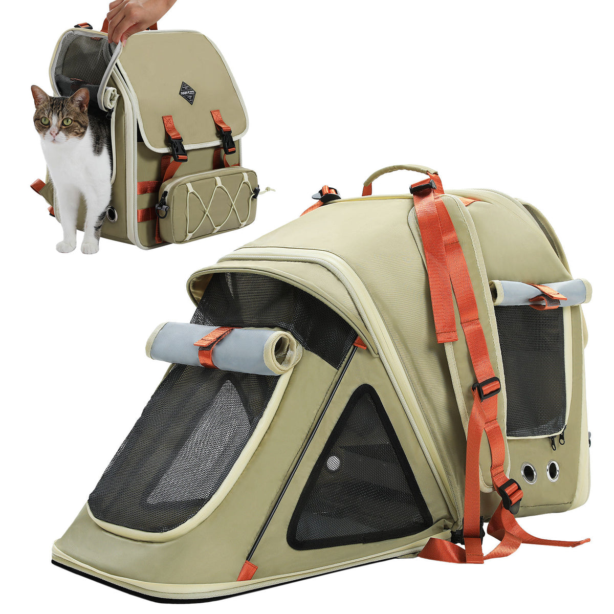 Expandable Pet Travel Backpack with Detachable Pouch – Green — product view