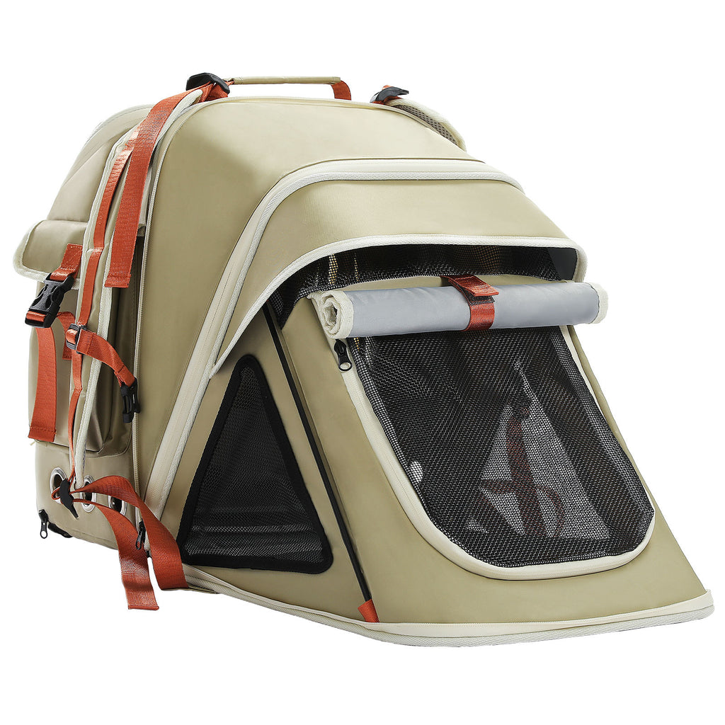 Expandable Pet Travel Backpack with Detachable Pouch – Green — detail 2