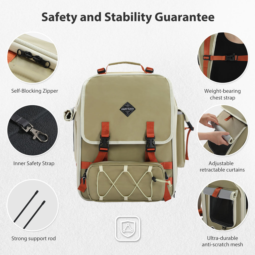 Expandable Pet Travel Backpack with Detachable Pouch – Green — detail 5