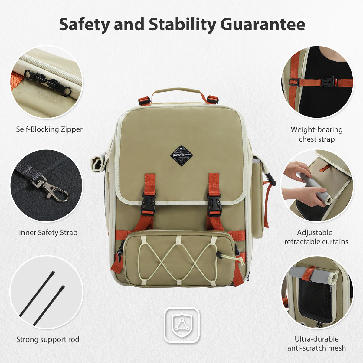 Expandable Pet Travel Backpack with Detachable Pouch – Green — detail 5