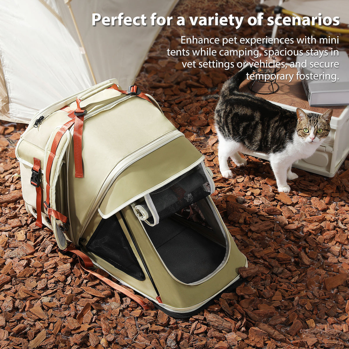 Expandable Pet Travel Backpack with Detachable Pouch – Green — detail 6