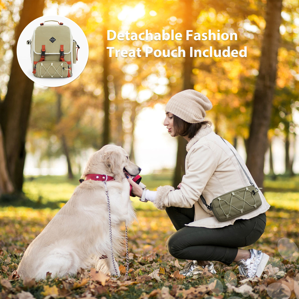 Expandable Pet Travel Backpack with Detachable Pouch – Green — detail 8