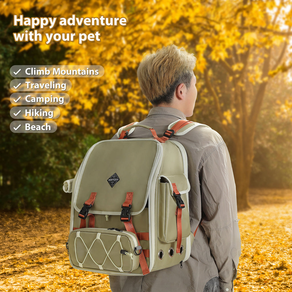 Expandable Pet Travel Backpack with Detachable Pouch – Green — detail 9