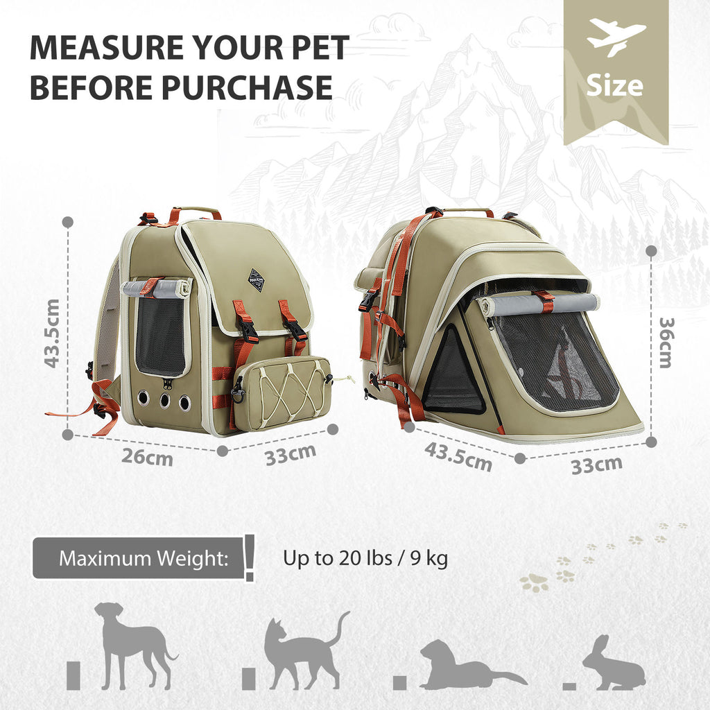 Expandable Pet Travel Backpack with Detachable Pouch – Green — detail 10
