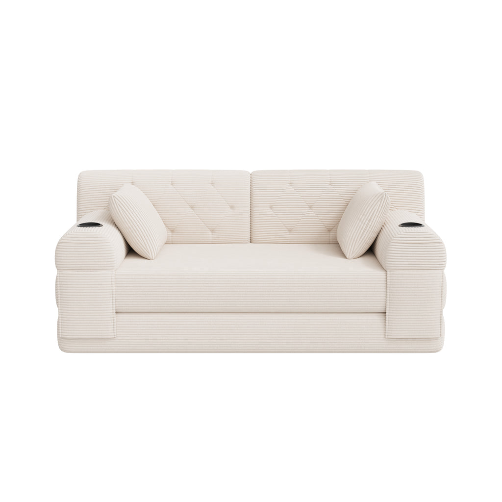 Beige Corduroy 2-Seater Sofa Bed — detail 9