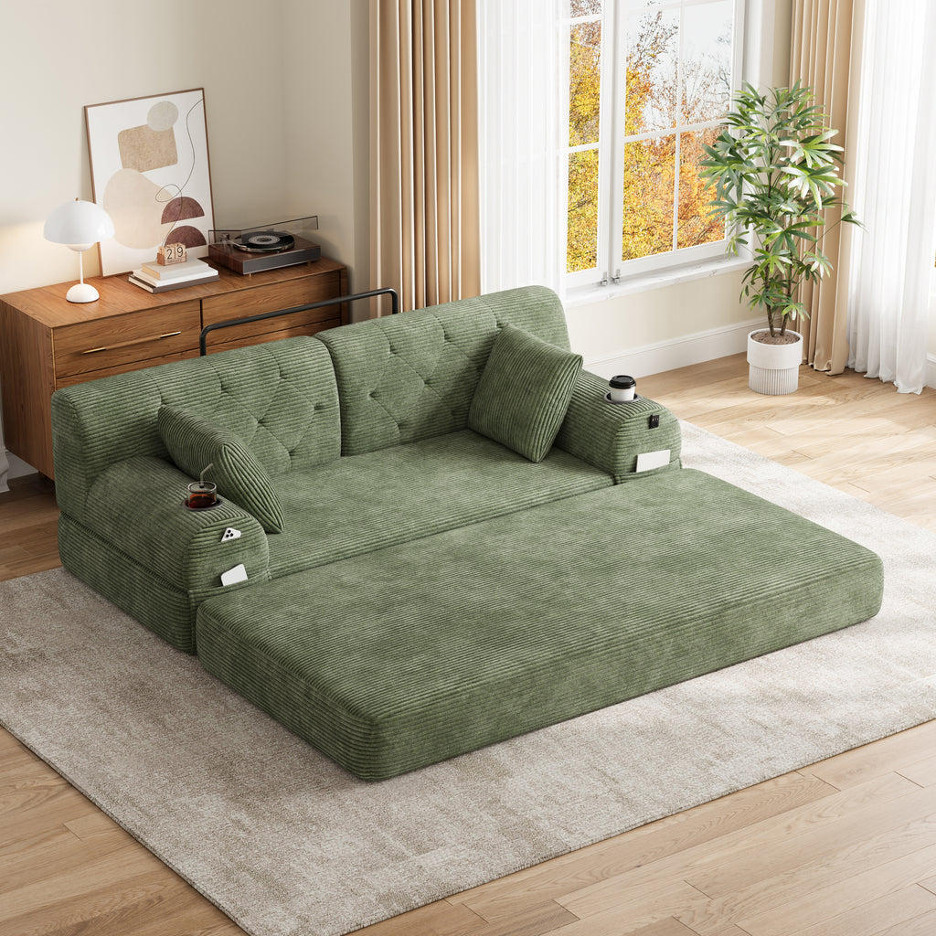 Green Corduroy 2-Seater Sofa Bed — product view