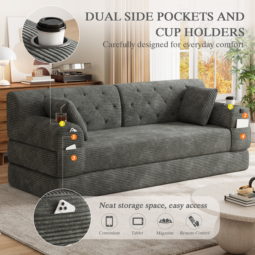 Dark Grey Corduroy 3-Seater Sofa Bed — detail 7