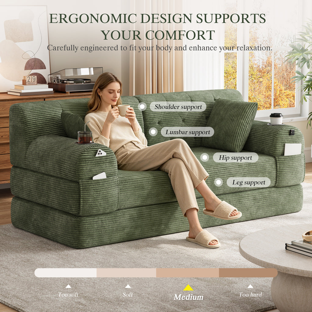 Green Corduroy 2-Seater Sofa Bed — detail 7