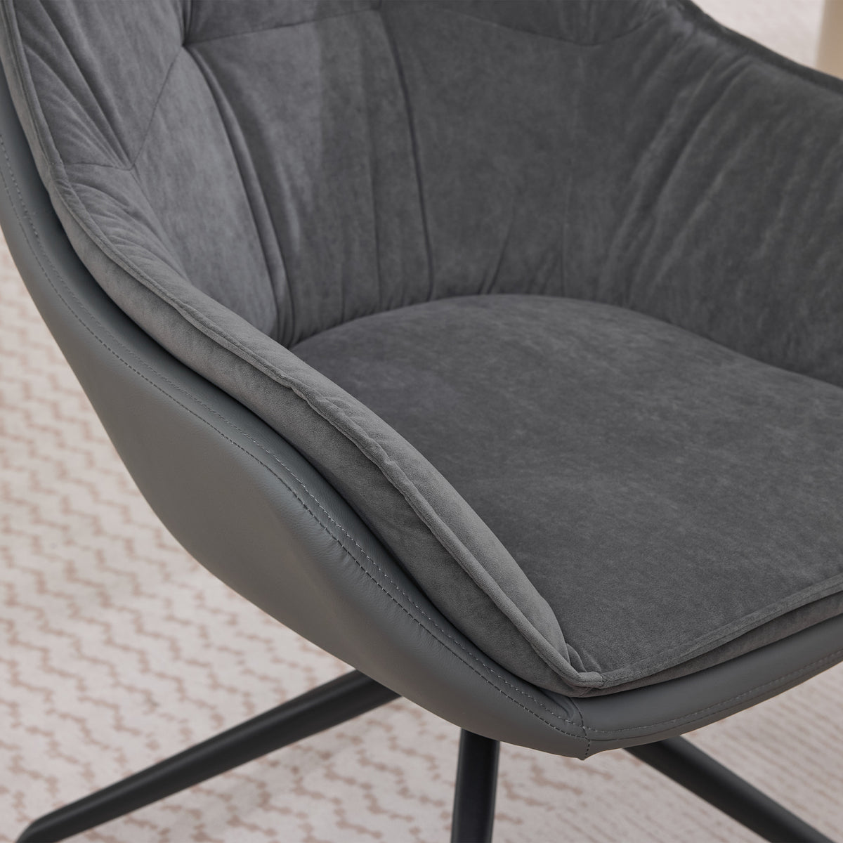 Grey Faux Leather Swivel Accent Chair with Auto-Return — detail 10