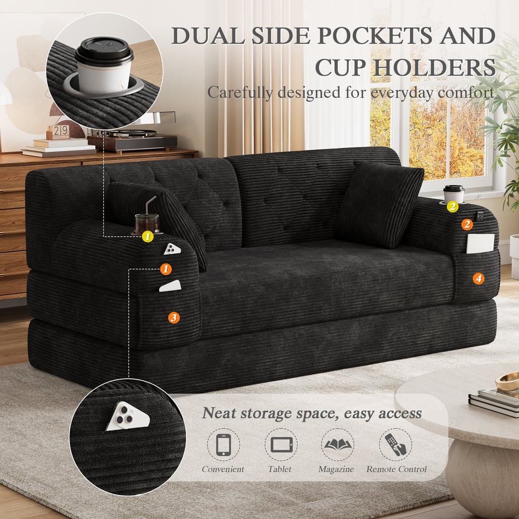 Black Corduroy 2-Seater Sofa Bed — detail 4