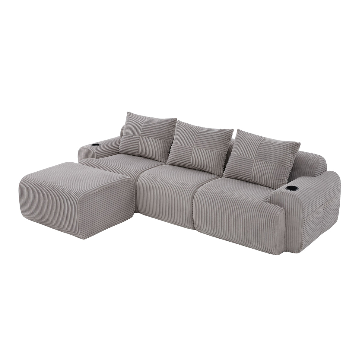 Light Grey Corduroy 3-Seater Modular Sofa with Ottoman — detail 24