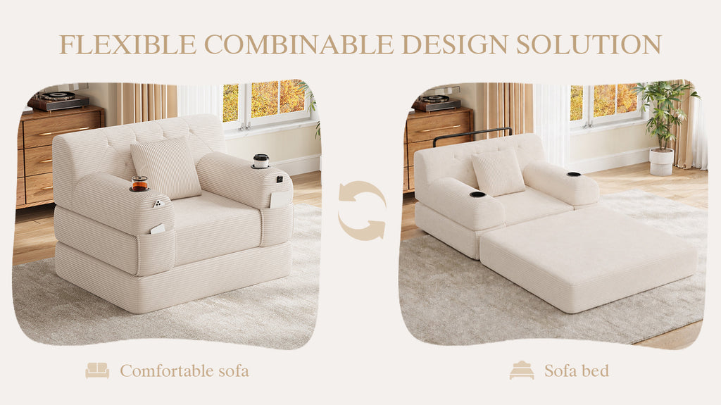 Beige Corduroy Sleeper Chair — detail 10