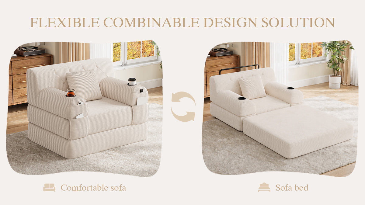 Beige Corduroy Sleeper Chair — detail 10