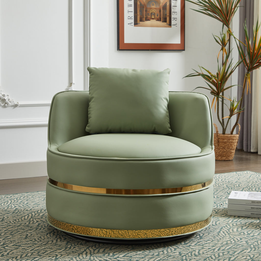 Green Faux Leather 360° Swivel Barrel Chair — detail 5