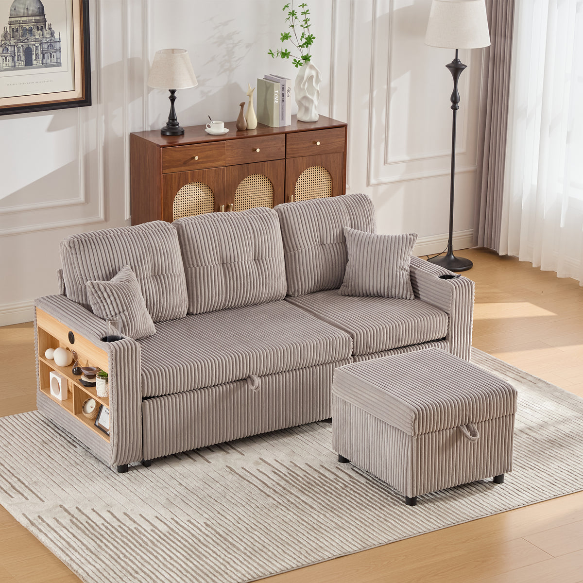 Light Grey Corduroy Sofa Bed — detail 2