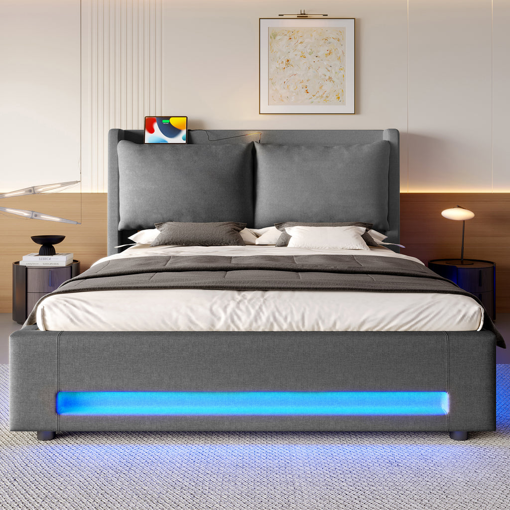 Dark Grey Linen Storage Bed Frame – 135 × 190 cm — detail 3