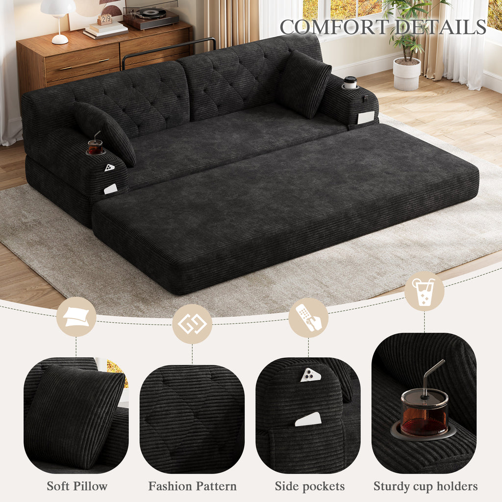 Black Corduroy 3-Seater Sofa Bed — detail 4