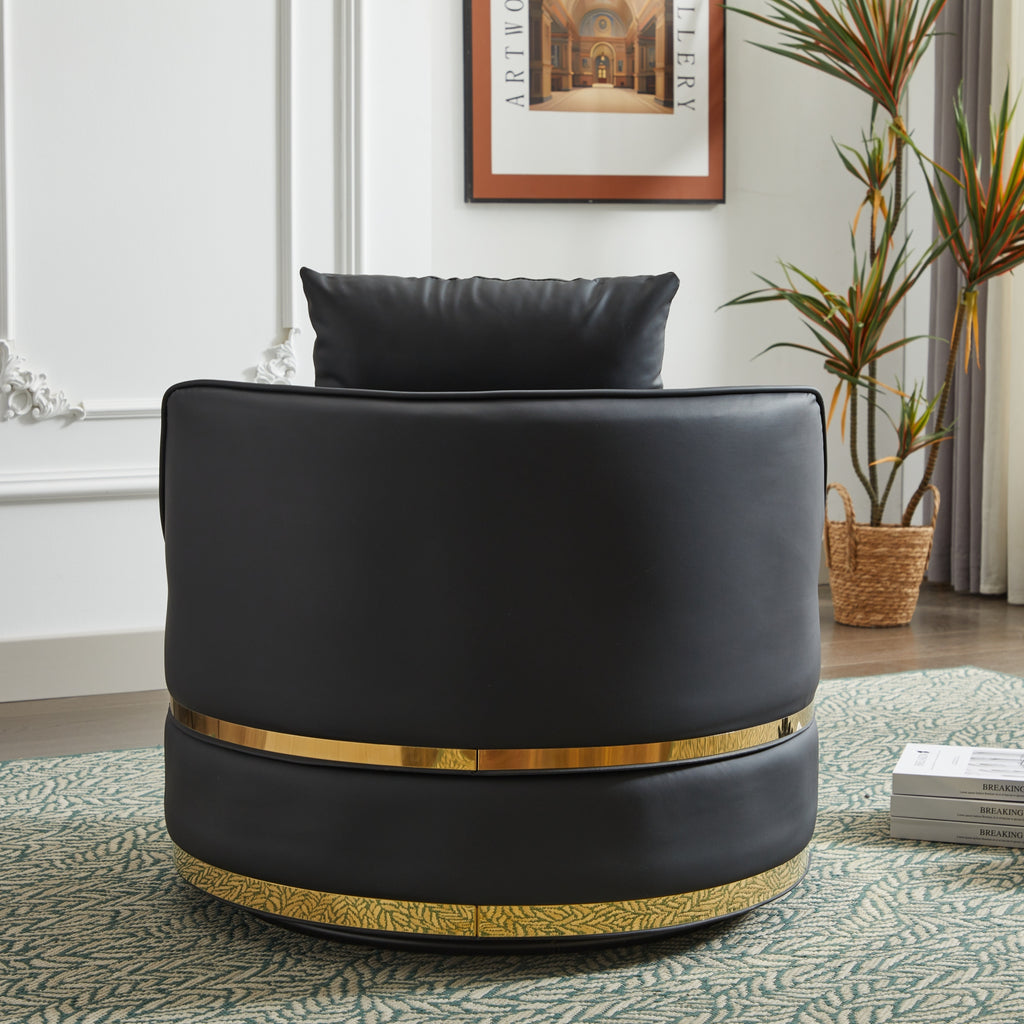Black Faux Leather 360° Swivel Barrel Chair — detail 4