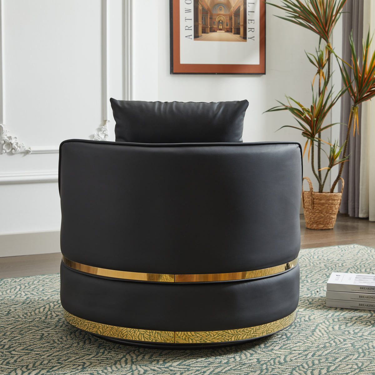 Black Faux Leather 360° Swivel Barrel Chair — detail 4