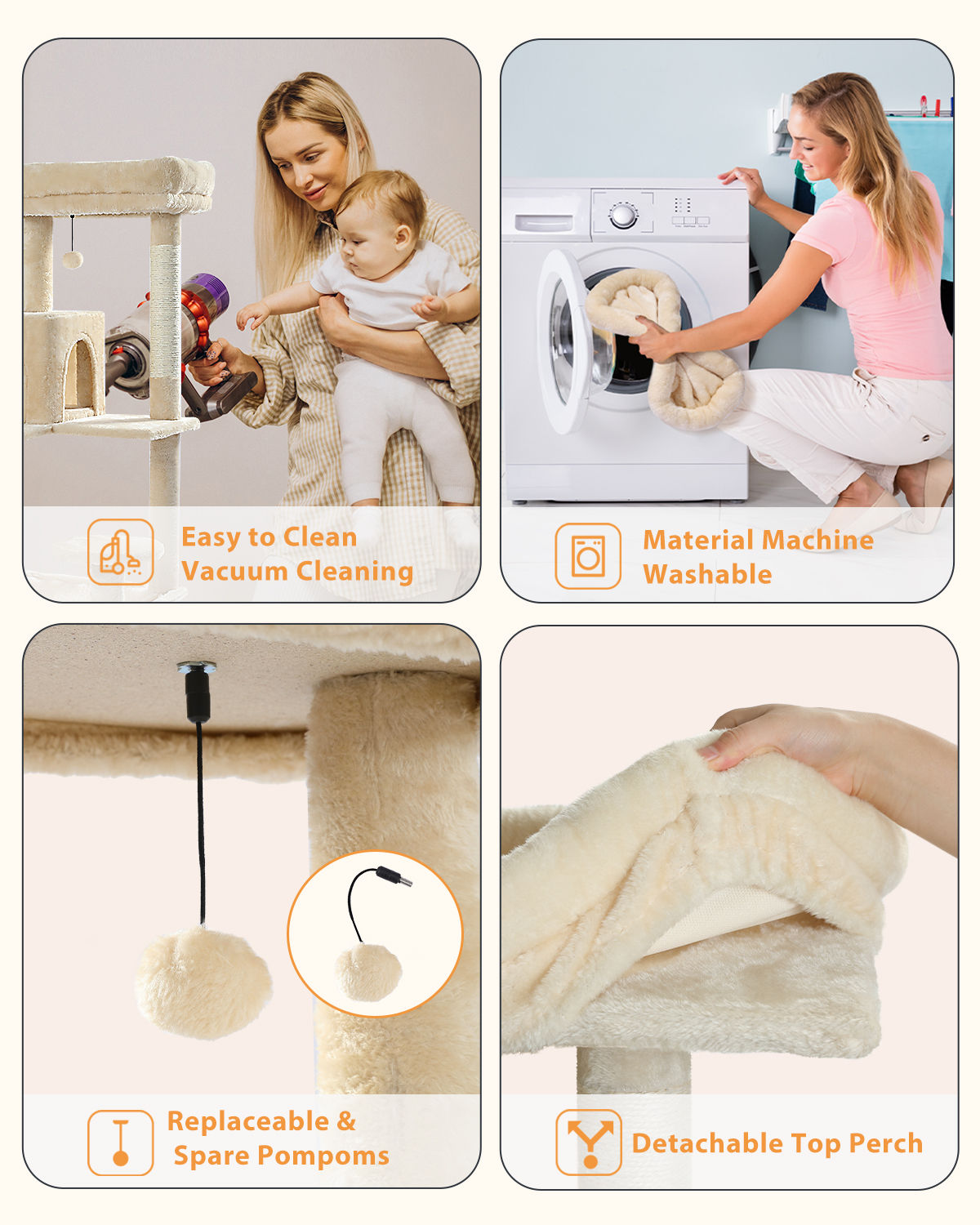 Cat Tree with Condo and Large Hammock – Beige — detail 6