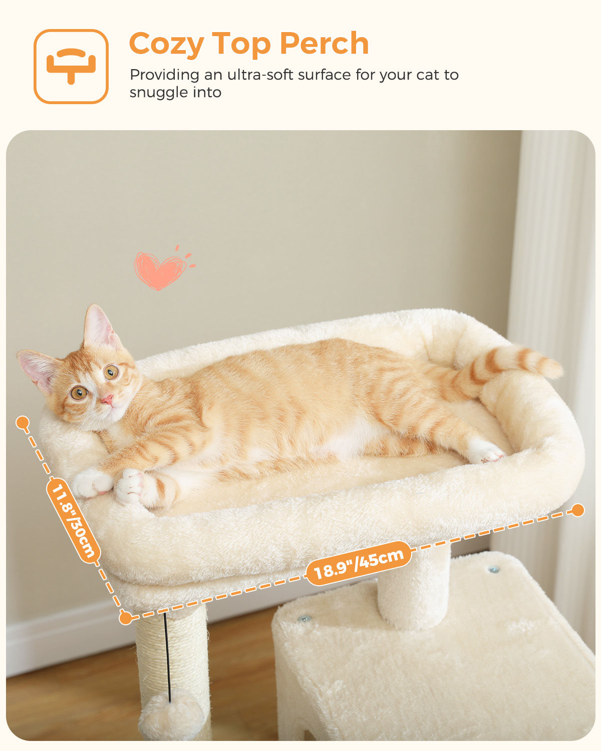 Cat Tree with Condo and Large Hammock – Beige — detail 7