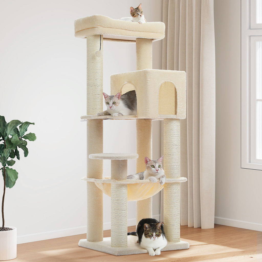 XL Cat Tree with Condo and Large Hammock – Beige — detail 3
