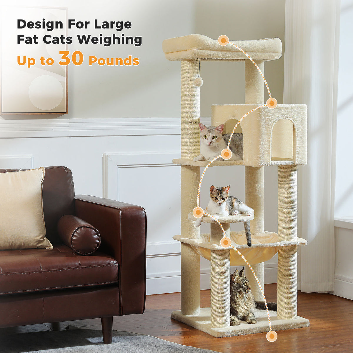 XL Cat Tree with Condo and Large Hammock – Beige — detail 4