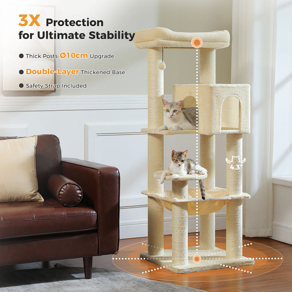 XL Cat Tree with Condo and Large Hammock – Beige — detail 5