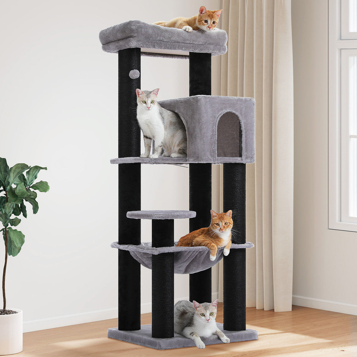 XL Cat Tree with Condo and Large Hammock – Black & Grey — detail 3