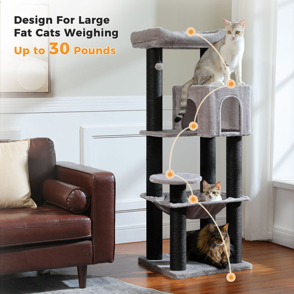 XL Cat Tree with Condo and Large Hammock – Black & Grey — detail 4